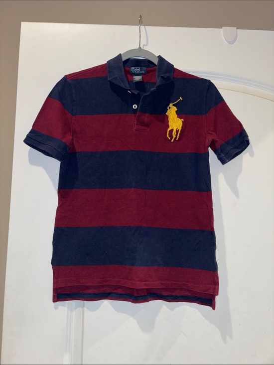 Polo Ralph Lauren Other - Polo by Ralph Lauren Navy & Burgundy Wide-Stripe Polo with Yellow Logo